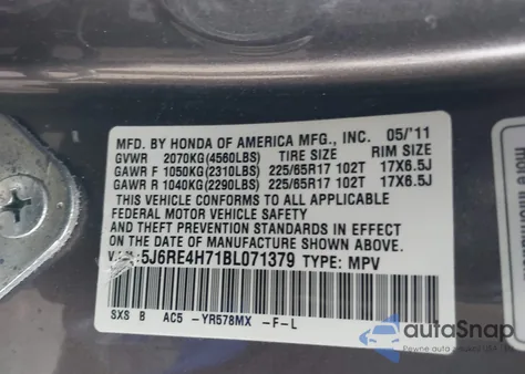 2011 Honda Cr-V Ex-L from USA, damaged, VIN 5J6RE4H71BL071379